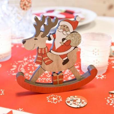 Dek0642decoration pere noel et renne sur bascule en bois