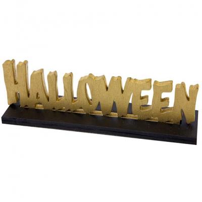 1 Centre de table lettre Halloween en bois noir et doré or 10.5 x 3.2 x 3 cm REF/DEK0766