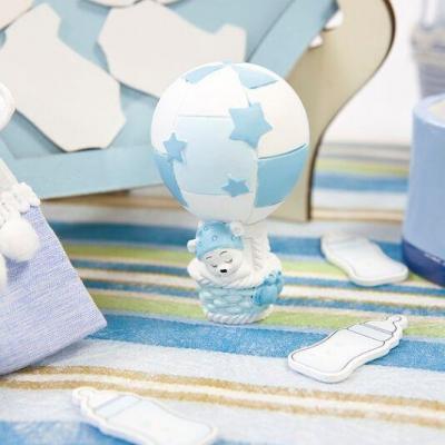 Figurine ourson resine bleu ciel montgolfiere dragee