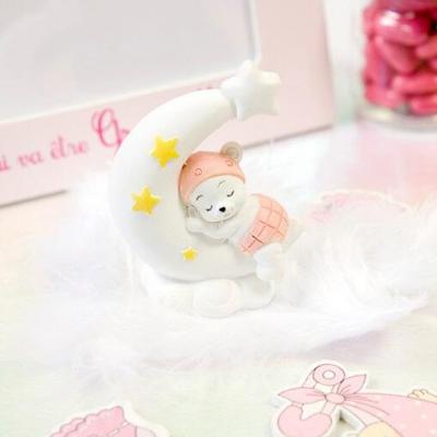 Figurine sujet fille rose sur lune resine