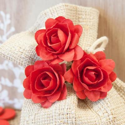 Mini fleur rouge décorative en papier 2.5cm (x12) REF/FL628ROU