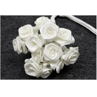 1 Bouquet décoratif blanc en tissu satin avec 48 mini roses sur tige REF/FL680