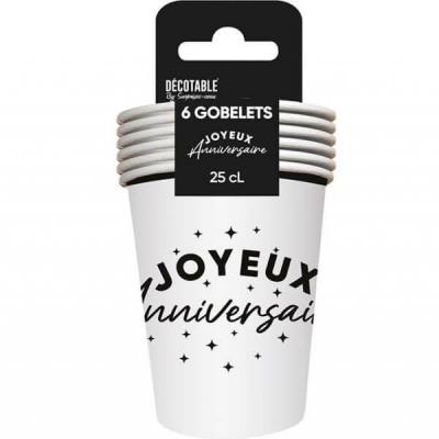 Gb2524 gobelet carton 25 cl joyeux anniversaire blanc