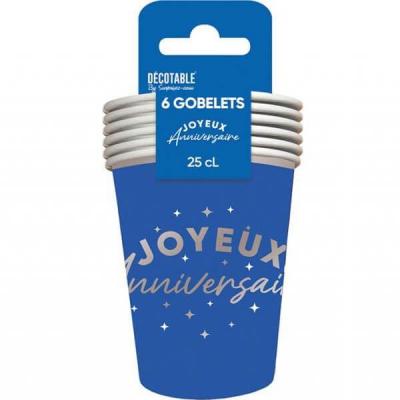 Gb2524 gobelet carton 25 cl joyeux anniversaire bleu