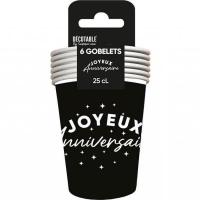 Gb2524 gobelet carton 25 cl joyeux anniversaire noir