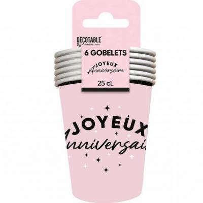 Gb2524 gobelet carton 25 cl joyeux anniversaire rose