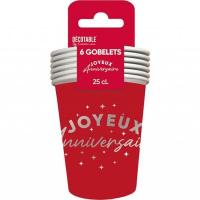 Gb2524 gobelet carton 25 cl joyeux anniversaire rouge