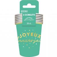 Gb2524 gobelet carton 25 cl joyeux anniversaire vert mint