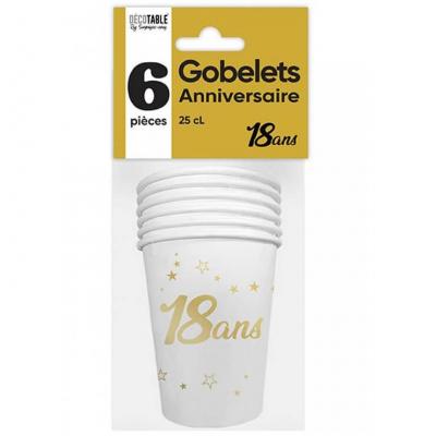 Gbm25or0 gobelet carton anniversaire 18ans blanc dore or