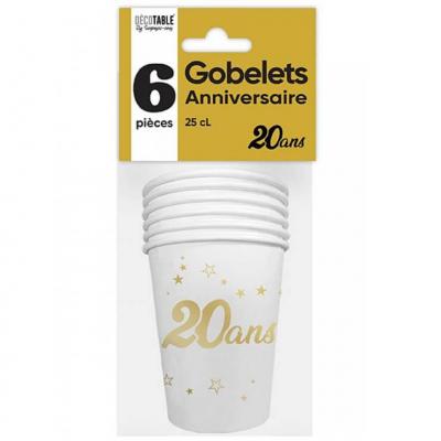 Gbm25or0 gobelet carton anniversaire 20ans blanc dore or