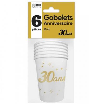 Gbm25or0 gobelet carton anniversaire 30ans blanc dore or