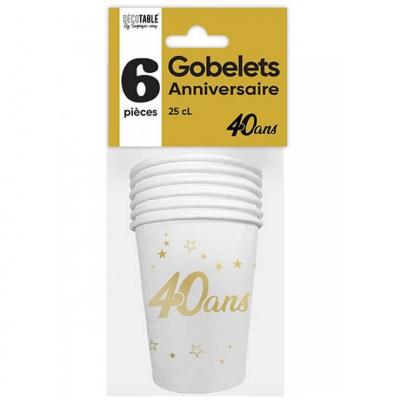 Gbm25or0 gobelet carton anniversaire 40ans blanc dore or