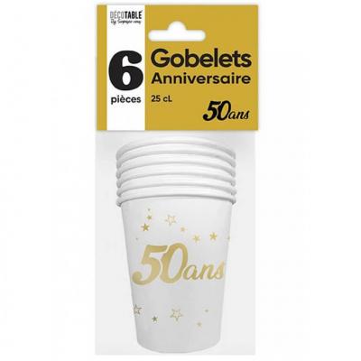 Gbm25or0 gobelet carton anniversaire 50ans blanc dore or