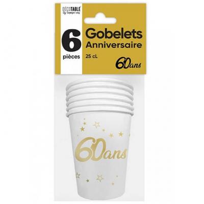 Gbm25or0 gobelet carton anniversaire 60ans blanc dore or