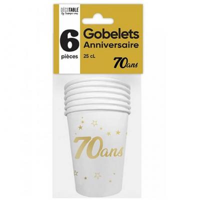 Gbm25or0 gobelet carton anniversaire 70ans blanc dore or