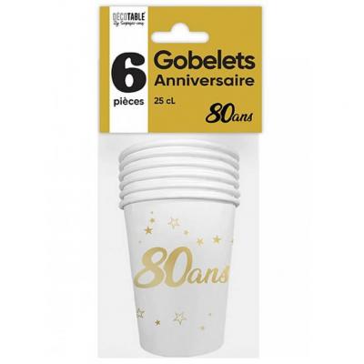 Gbm25or0 gobelet carton anniversaire 80ans blanc dore or