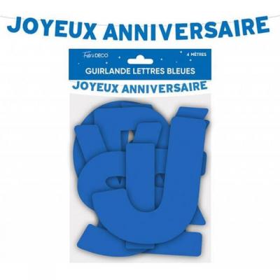 Gl24bl guirlande lettre joyeux anniversaire bleu