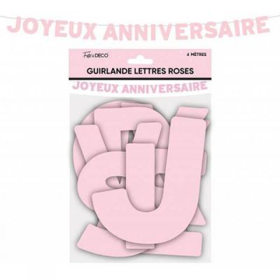 Gl24bl guirlande lettre joyeux anniversaire rose