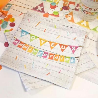 Jet038 serviette de table papier joyeux anniversaire multicolore