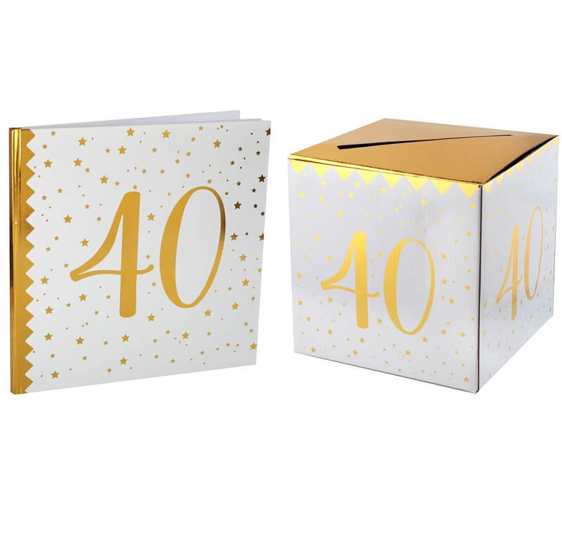 1 Pack urne avec livre d'or anniversaire 40ans or et blanc