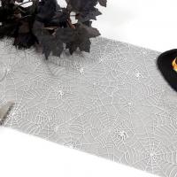 Org610 decoration chemin de table halloween toile araignee noir argent