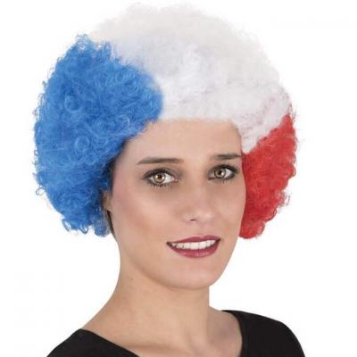 Perruque tricolore france afro bleu blanc et rouge