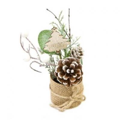 Po1052 decoration de table noel hivernal sac en jute et pomme de pin