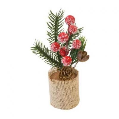 Po1088 decoration de table hivernale pot avec baies givrees et sapin