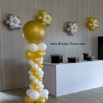 Prestation ballon rosace blanc et dore or decoration fete