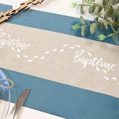 Ru423 decoration chemin de table bapteme en toile