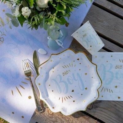 Serviette de table baby shower bleu ciel garcon