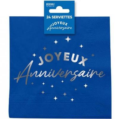 Stam24 serviette de table joyeux anniversaire papier 2 plis bleue