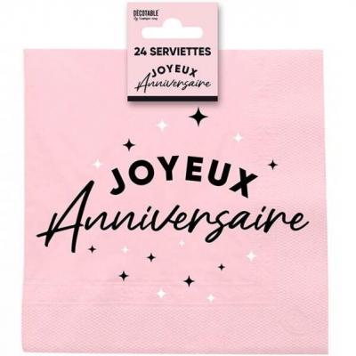 Stam24 serviette de table joyeux anniversaire papier 2 plis rose