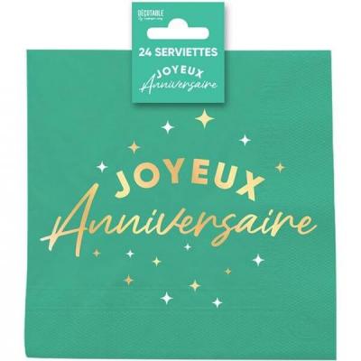 Stam24 serviette de table joyeux anniversaire papier 2 plis vert mint