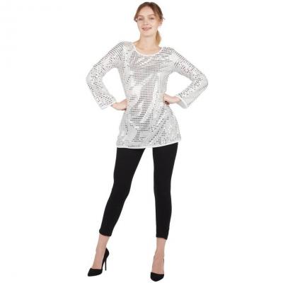 Tunique adulte femme argent sequins l xl