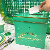 Urne24 tirelire joyeux anniversaire vert mint et dore or metallique