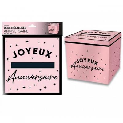 Urne24 tirelire urne joyeux anniversaire carton rose