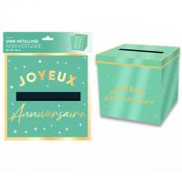 Urne24 tirelire urne joyeux anniversaire carton vert mint