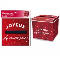 Urne24 tirelire urne joyeux anniversaire metal rouge cerise